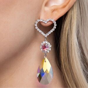 NWT Pink/Silver Heart Teardrop Earrings
